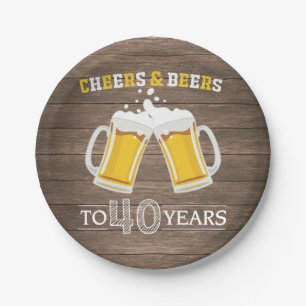 Rustic Cheers and Beers to 40 Years Paper Plate