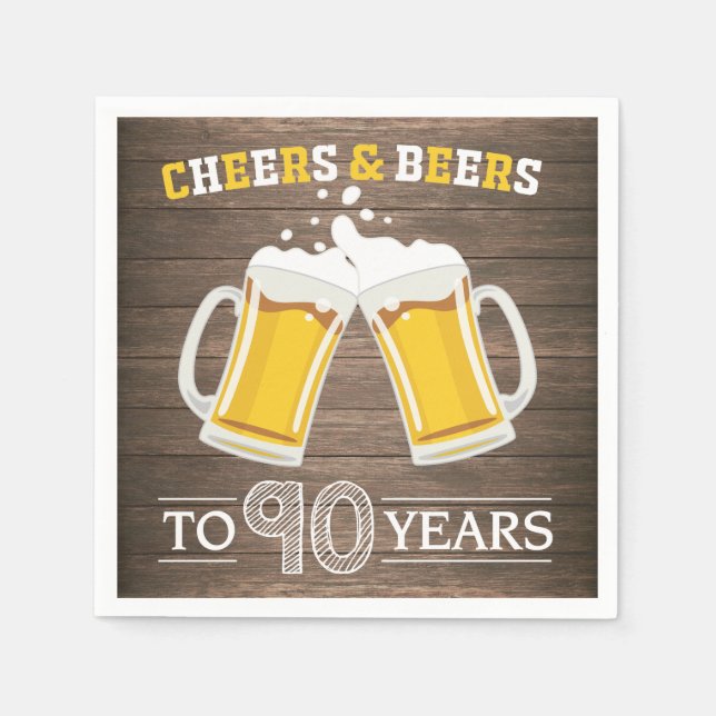 Rustic Cheers and Beers to 90 Years Napkins (Front)