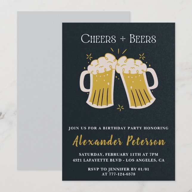 Rustic Cheers Beers Chalkboard Men 48th birthday Invitation (Front/Back)