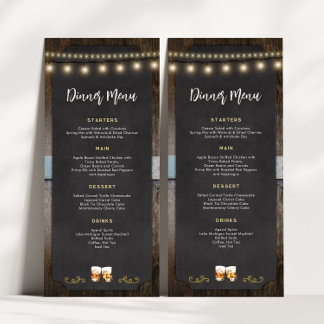 Rustic Cheers Whiskey Shot Themed 4x9 Dinner Menu
