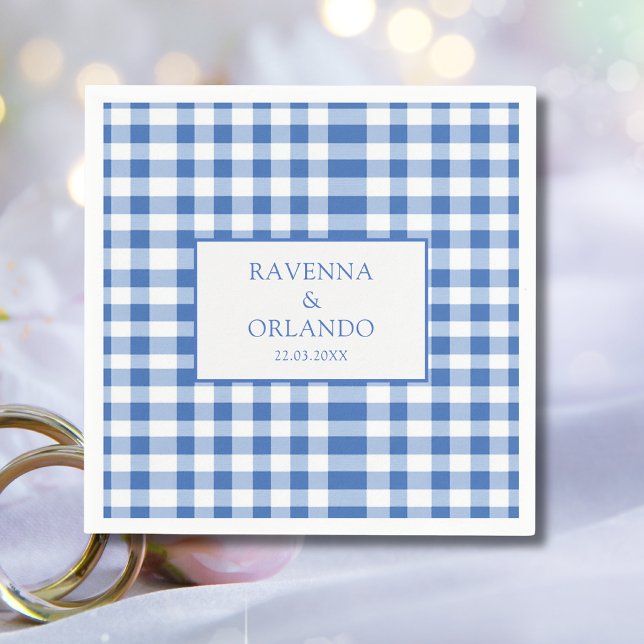 Rustic Chequered Baby Blue Plaid Gingham Wedding Napkin (Creator Uploaded)