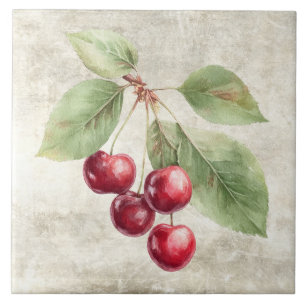 Rustic Cherries Watercolor Fruit Tile