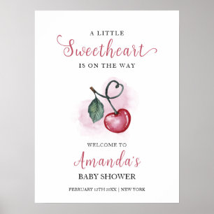 Rustic Cherry Berry Sweetheat Baby Shower Welcome Poster