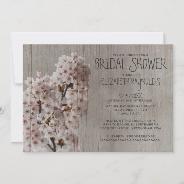 Rustic Cherry Blossom Bridal Shower Invitations (Front)