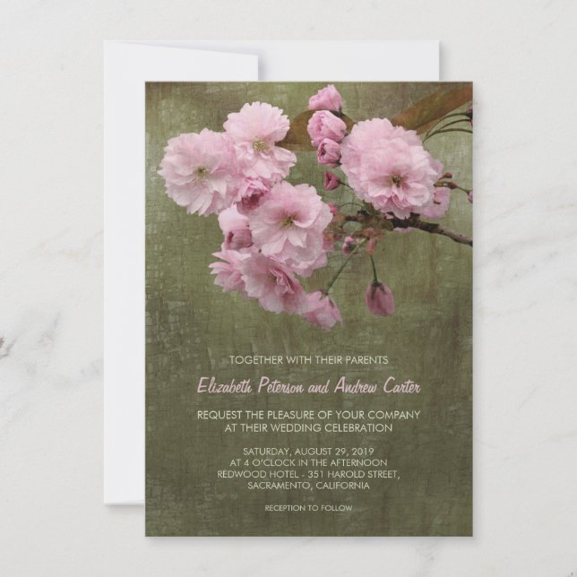 Rustic Cherry Blossom Floral Wedding 4.5" x 6.25" Invitation (Front)