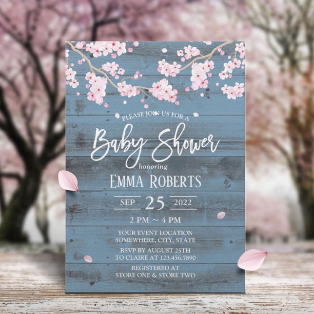 Rustic Cherry Blossom Flowers Baby Shower Invitation (Creator Uploaded)