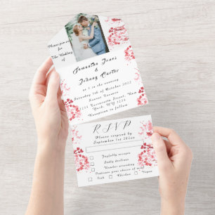 Rustic Cherry Blossom Japanese Pink Flowers Sakura All In One Invitation