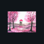 Rustic Cherry Blossoms Love couple Red Umbrella Canvas Print<br><div class="desc">Rustic Cherry Blossoms Love couple Red Umbrella Canvas Print. Beautiful pink flowers trees. Perfect for Newly Wed couple,  Valentine's day gift.</div>