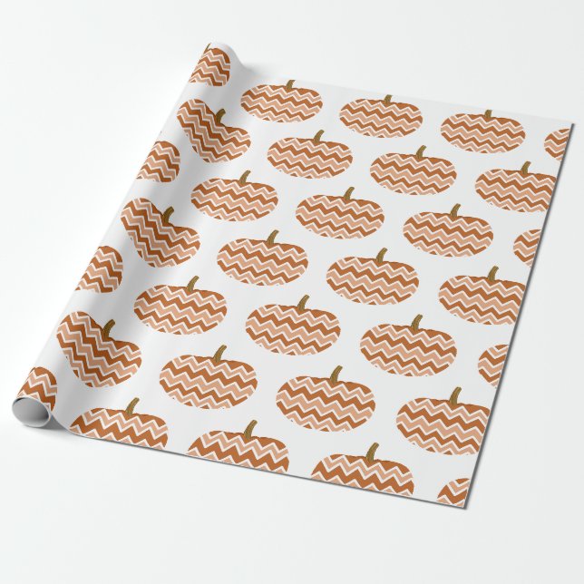 Rustic Chevron Pumpkins Wrapping Paper (Unrolled)