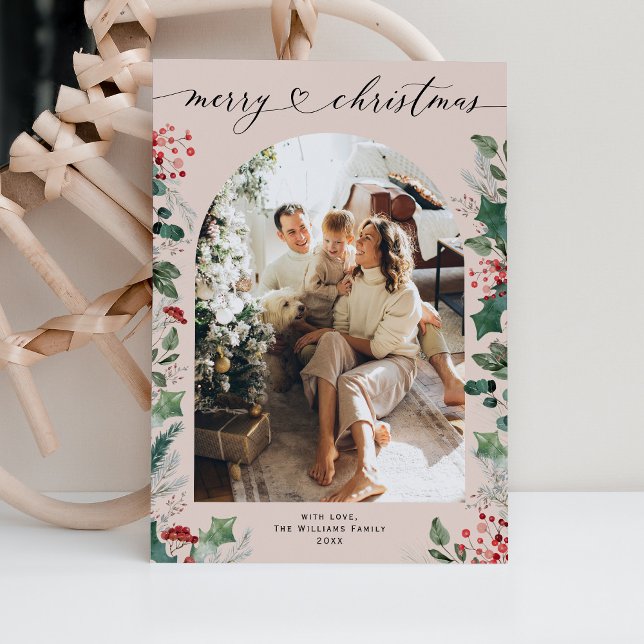 Rustic Chic 1 Photo Arch Christmas  Holiday Card (Creator Uploaded)