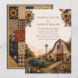 Rustic Chic Americana Barn Wedding with sunflowers Invitation