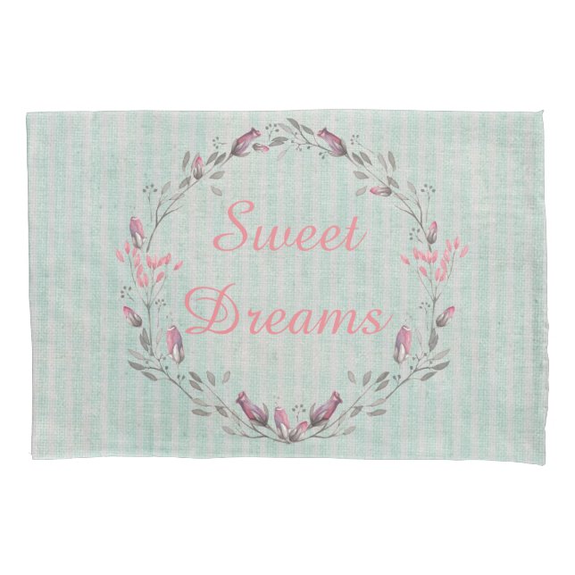 Rustic Chic Aqua Stripes Sweet Dreams Pillowcase (Front)