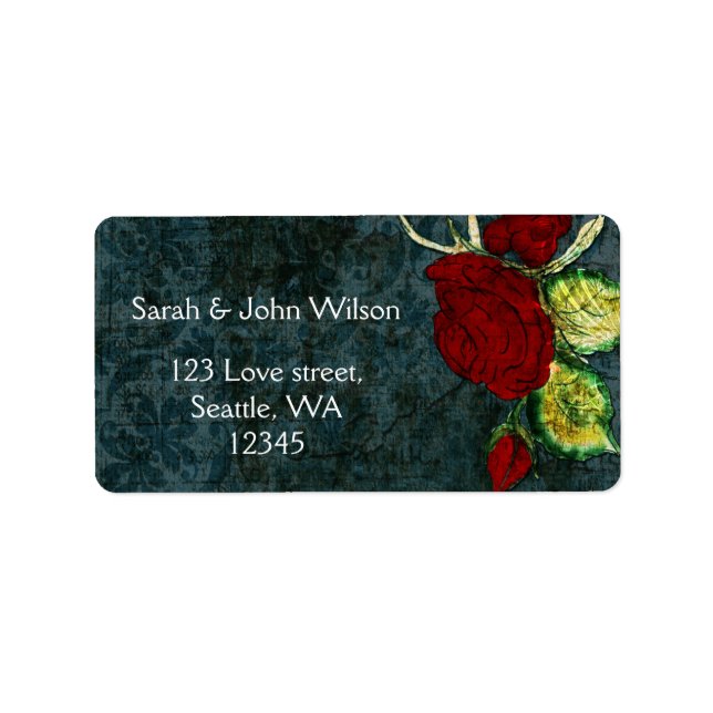 Rustic Chic Aqua Vintage Rose Wedding Label (Front)
