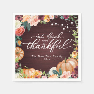 Rustic Chic Autumn Floral Thanksgiving Dinner Napk Napkin