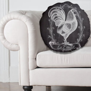 rustic chic blackboard french country rooster round cushion