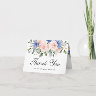 Rustic Chic Blush Blue Floral Roses Wedding Bridal Thank You Card