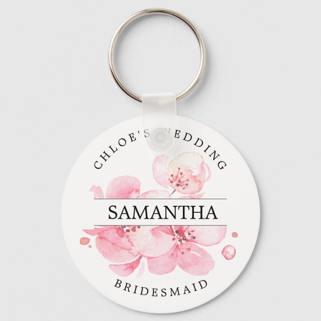 Rustic Chic Blush Pink Floral Personalised Key Ring (Front)
