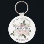 Rustic Chic Blush Pink Rose Floral Personalized Key Ring<br><div class="desc">Rustic chic blush pink and white roses are surrounded by green leaves and vines. The bridesmaid's name divides the roses in half. The bride's name and wedding is written in curved text above the roses bridesmaid is written in curved text below. This keychain is part of the Barely Blush Rose...</div>