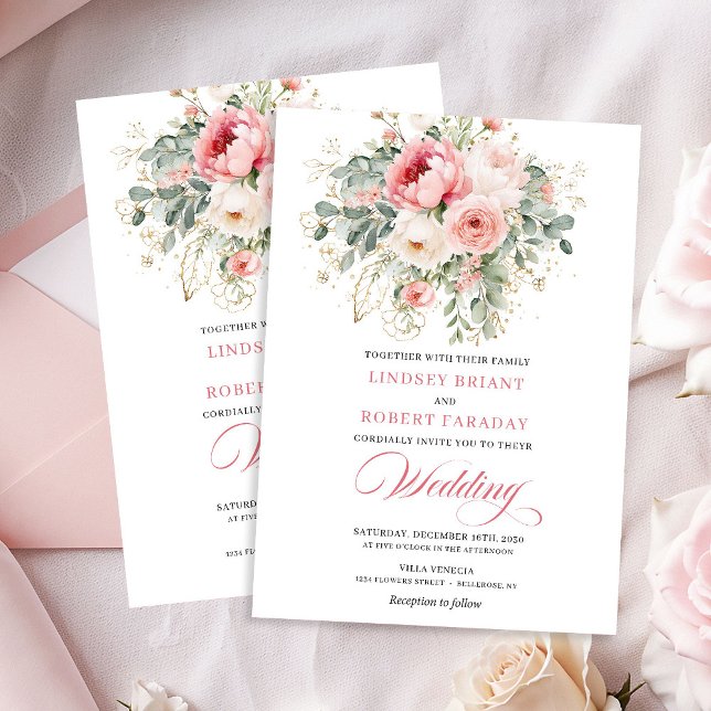 Rustic Chic Blush Roses Wedding Invitation (Rustic Chic Blush Roses Wedding Invitation)
