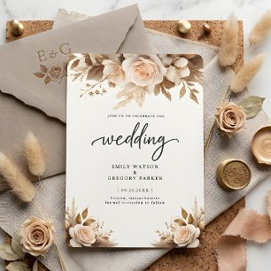 Rustic Chic Boho Blush Floral Wedding Invitation