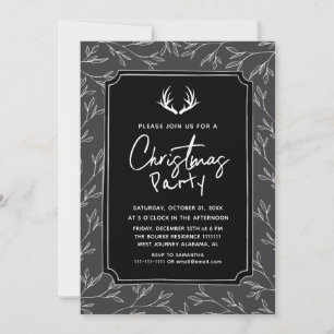 Rustic Chic Botanical Antler Christmas Party Invitation