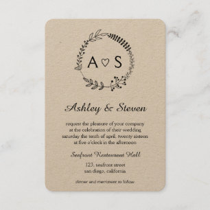 Rustic chic bothanical wedding invitation kraft