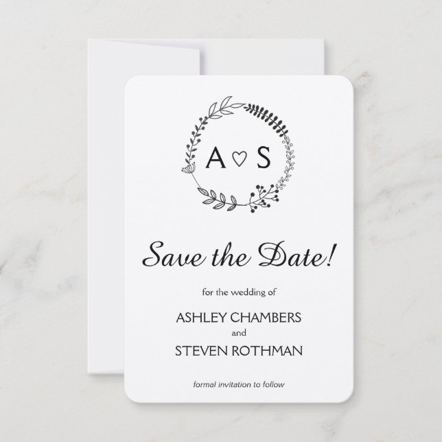 Rustic chic bothanical wedding save the date (Front)
