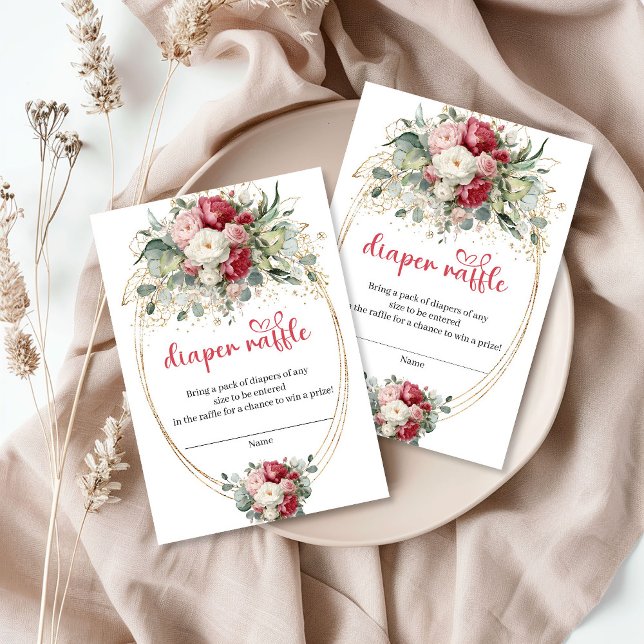 Rustic Chic Burgundy Floral Diaper Raffle Card (Rustic Chic Burgundy Floral Diaper Raffle Card)