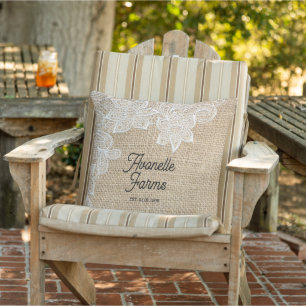 Rustic Chic Burlap & Lace Personalised Cushion