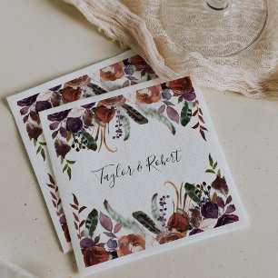 Rustic Chic Butterum & Plum Floral Wedding Napkin