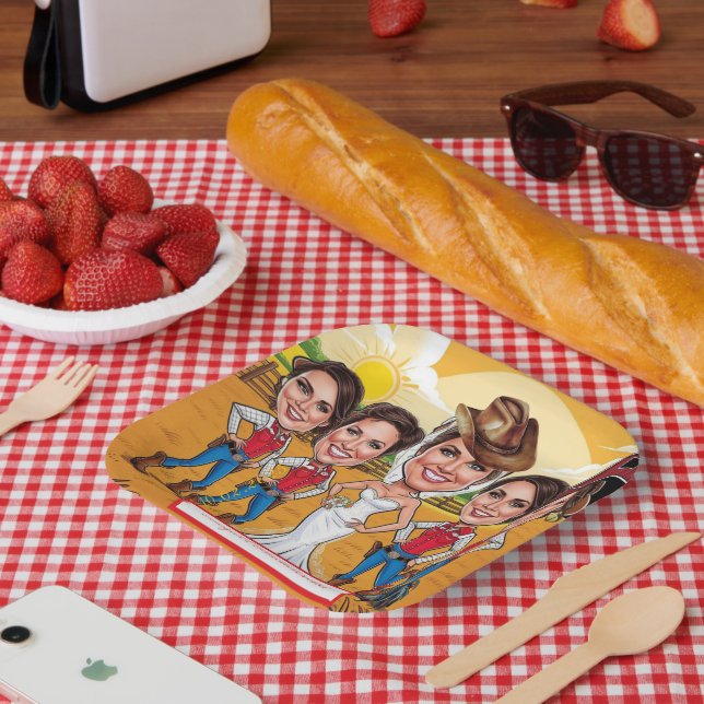 Rustic Chic Caricature Bridal Celebration Paper Plate (Picnic)