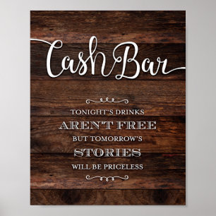 Rustic Chic CASH BAR Party Sign Print