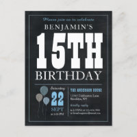 Rustic Chic Chalkboard Blue Balloon 15th Birthday 
