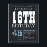 Rustic Chic Chalkboard Blue Balloon 16th Birthday  Postcard<br><div class="desc">Rustic Chic Chalkboard Blue Balloon 16th Birthday Postcard</div>