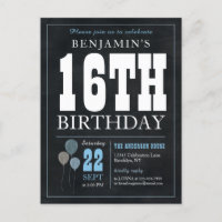 Rustic Chic Chalkboard Blue Balloon 16th Birthday 