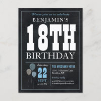Rustic Chic Chalkboard Blue Balloon 18th Birthday 