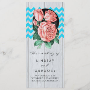 rustic chic coral and turquoise wedding programs programme
