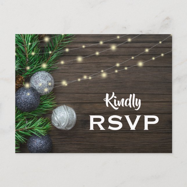 Rustic Chic Corporate Christmas Party RSVP Invitation Postcard (Front)