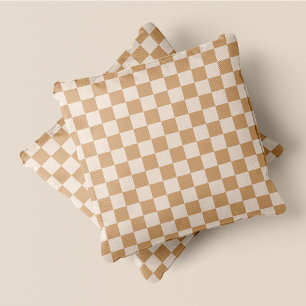 Rustic Chic Cream & Tan Checkers Cushion