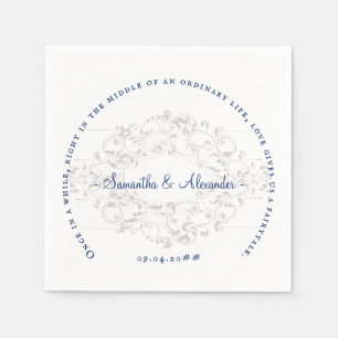 Rustic Chic Crest Ivory Royal Blue Gothic Wedding Napkin