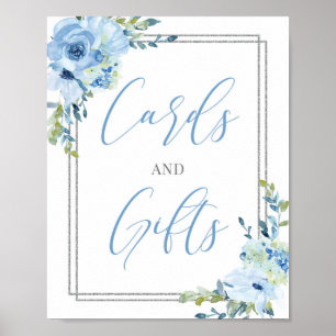 Rustic chic dusty blue floral cards and gifts sign