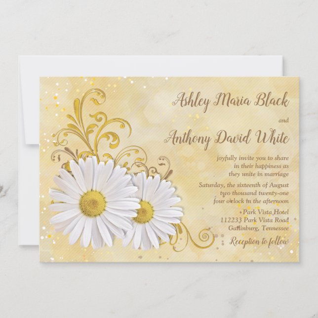 Rustic Chic Elegant Shasta Daisy Wedding Invitation (Front)