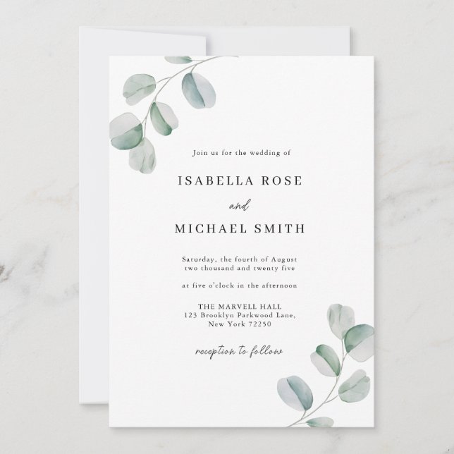 Rustic Chic Eucalyptus Wedding Invitation (Front)