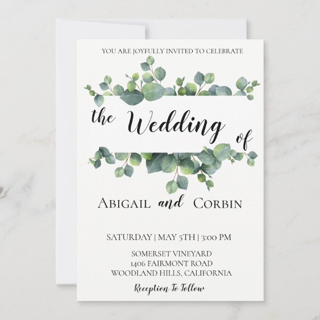 Rustic Chic Eucalyptus Wedding Invitation (Front)
