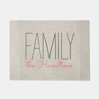 Rustic Chic Family Monogram IN BEIGE GREY AND PINK Doormat