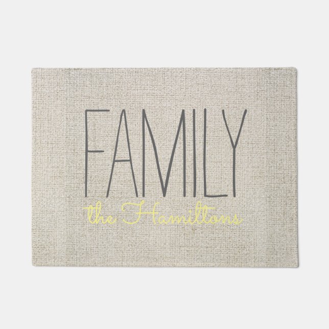 Rustic Chic Family Monogram IN beige grey YELLOW Doormat (Front)
