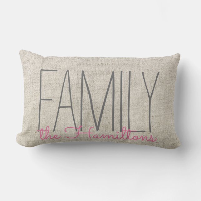 Rustic Chic Family Monogram IN BEIGE  PINK Lumbar Cushion (Front)