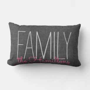 Rustic Chic Family Monogram IN DARK GREY AND PINK Lumbar Cushion