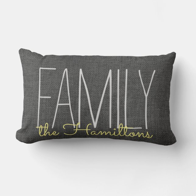 Rustic Chic Family Monogram IN DARK GREY YELLOW Lumbar Cushion (Front)