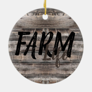 rustic chic FARM LIFE in script Ceramic Tree Decoration